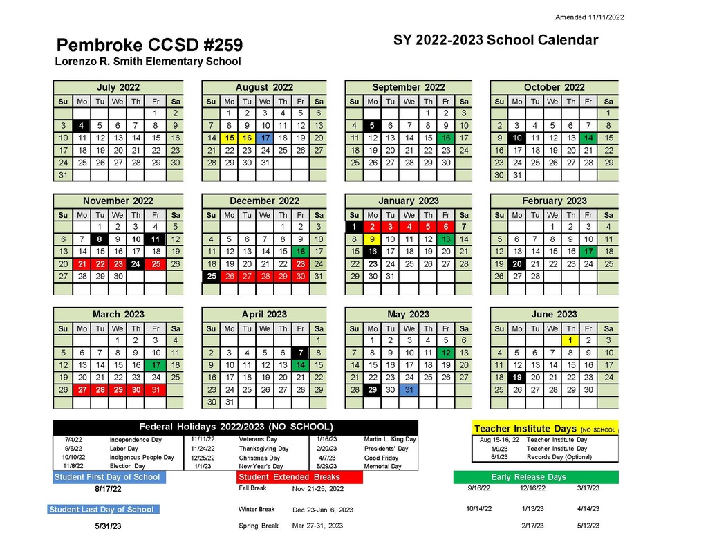 amended calendar 22-23